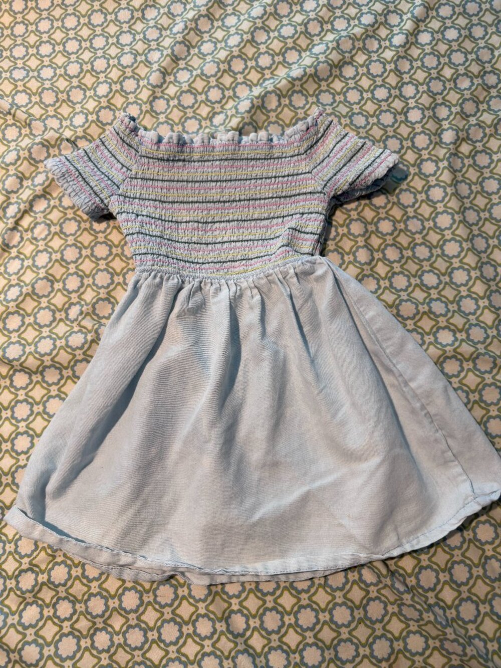 Picapino Girls Size L Light Blue Smocked Chambray Short Sleeve Summer Dress